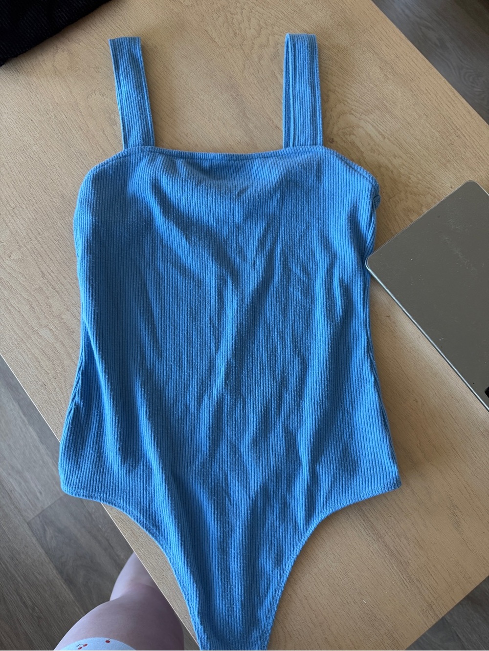 American Eagle Bright Blue Ribbed Square-Neck Bodysuit